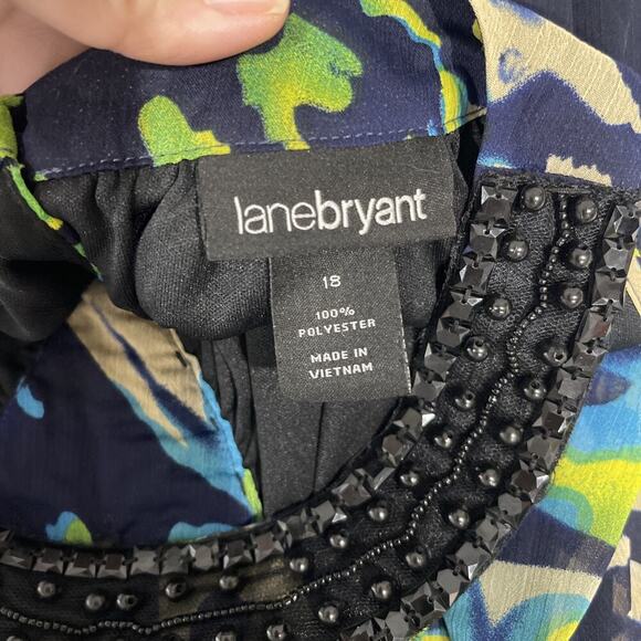 Lane Bryant Sz 18 Halter Top Embellished Black Lined Blouse Artsy Event FLAW - Picture 8 of 12
